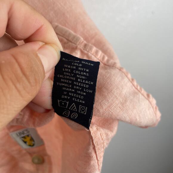 Lincs David Chu 100% Linen Peach Button Up SS shirt Men's Large - Picture 9 of 12